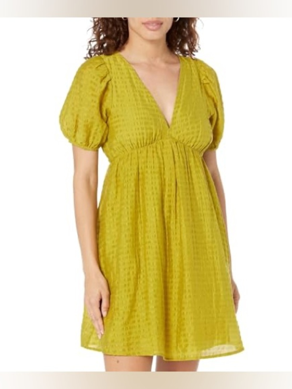 V-Neck Puff Sleeve Mini Dress in Bright Chartreuse by MADEWELL SIZE 4